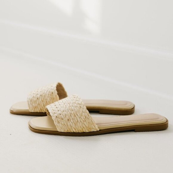 Bamboo The Sunhat Raffia Woven Straw Slide Slip On Nude Natural Sandal - Picture 3 of 8